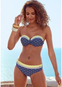 B&uuml;gel-Bandeau-Bikini-Top Lascana "Monri", Damen, Gr. 38, Cup C, bunt (blau, gelb, bedruckt), Recycling-Polyamid, bedruckt, gepunktet, Bikini-Oberteile B&uuml;gel-Bandeau-Bikini-Top, mit kontrastfarbenem Detail