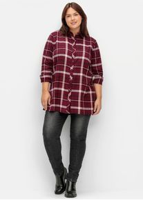 Hemdbluse sheego, Damen, Gr. 48, rot (weinrot, kariert), 58% Viskose, 42% Baumwolle, gemustert, kariert, Blusen Hemdbluse