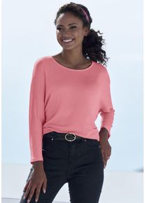 3/4-Arm-Shirt Lascana "aus leichter Feinstrickqualit&auml;t", Damen, Gr. 48/50, rot (salmon), Feinstrick, Obermaterial: 50% Viskose (LENZING&trade; ECOVERO&trade;), 46% Polyester, 4% Elasthan, unifarben, l&auml;ssig geschnitten normal, Rundhals, Fledermaus&auml;rmel normaler Saum, Shirts 3/4-Arm-Shirt, mit Fledermaus&auml;rmeln, Topseller