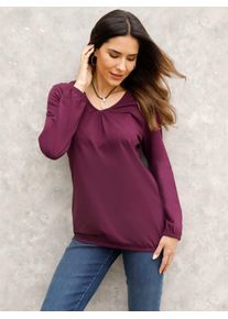 Langarmshirt Classic Basics "Langarm-Shirt", Damen, Gr. 56, rot (burgund), 100% Baumwolle, unifarben, V-Ausschnitt, Shirts Langarmshirt