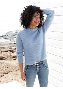 Stehkragenpullover Heine "Pullover", Damen, Gr. 38, blau (bleu), 60% Polyester, 30% Polyamid, 10% Wolle, meliert, unifarben, Pullover Stehkragenpullover