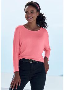 3/4-Arm-Shirt Lascana "aus leichter Feinstrickqualit&auml;t", Damen, Gr. 40/42, rot (salmon), Feinstrick, Obermaterial: 50% Viskose (LENZING&trade; ECOVERO&trade;), 46% Polyester, 4% Elasthan, unifarben, l&auml;ssig geschnitten normal, Rundhals, Fledermaus&auml;rmel normaler Saum, Shirts 3/4-Arm-Shirt, mit Fledermaus&auml;rmeln, Topseller