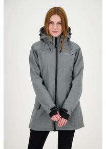 Softshellmantel DEPROC Active "KEELE PEAK II WOMEN", Damen, Gr. 36 (S), grau (stahlgrau), 96% Polyester; 4% Elasthan, Windstopperb&uuml;ndchen mit Daumenl&ouml;chern,mit Schneefang,mit verstellbarem Klettverschluss, M&auml;ntel Softshellmantel, auch in Gro&szlig;en Gr&ouml;&szlig;en erh&auml;ltlich