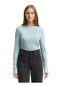 T-Shirt Tom Tailor Denim, Damen, Gr. L (40), silber cloud blau, Single Jersey, Obermaterial: 48% Polyester, 48% Viskose, 4% Elasthan, unifarben, regular fit taillenbedeckt, tiefer Rundhals, gewellter Abschluss, Shirts T-Shirt, mit gewelltem Saum