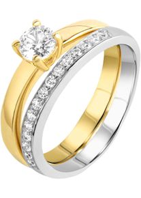 Ring-Set Firetti "Multipack Schmuck Geschenk Silber 925 Fingerringe" Gr. 21, gold (silberfarben, gelbgoldfarben, kristallwei&szlig;), Fingerringe, Damen, 21, Silber 925 (Sterlingsilber), 2,5mm, Ring-Set, mit Zirkonia (synth.)