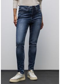 Slim-fit-Jeans Street One "Style York", Damen, Gr. 34, L&auml;nge 28, dunkelblau random, Denim/Jeans, Obermaterial: 89% Baumwolle, 8% Polyester, 3% Elasthan, unifarben, slim fit lang, Jeans Slim-fit-Jeans, mit Stretch