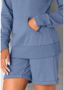 Bermudas BENCH. LOUNGEWEAR, Damen, Gr. 44/46, N-Gr, blau (jeans, meliert), Sweatware, Obermaterial: 60% Baumwolle, 40% Polyester, meliert, unifarben, Basic, Basic ca. Mitte Oberschenkel, Hosen Bermudas, mit aufgeschlagenen Beins&auml;umen und seitlichen Taschen, Loungewear, Topseller