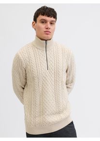 Jack & Jones Troyer JACK & JONES "JPRBLUSEAN KNIT CABLE HALF ZIP SN", Herren, Gr. XS, silber lining detail:melange, Strick, Obermaterial: 57% Polyacryl, 43% Baumwolle, meliert, regular fit h&uuml;ftbedeckend, hoch geschlossener Ausschnitt, Pullover Troyer