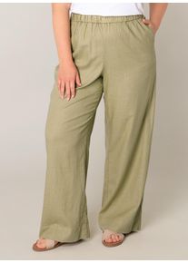 Leinenhose Base Level Curvy "Yula", Damen, Gr. 46, N-Gr, soft army, Web, Obermaterial: 55% Leinen, 45% Viskose, unifarben, loose fit lang, Hosen Leinenhose, Sommerhose, Leinen-Viskose-Mix, mit elastischem Bund