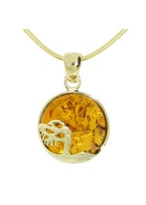 Kette mit Anh&auml;nger OSTSEE-SCHMUCK "- Windfl&uuml;chter 16 mm - Silber 925/000, vergoldet - Bernstein" Gr. 50, gold (goldfarben, gelb), Schmuck_Sets, Damen, 50, Silber 925 (Sterlingsilber), Kette mit Anh&auml;nger