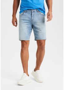Jeansshorts Buffalo "5-Pocket Shorts", Herren, Gr. 36, N-Gr, blau (light blau), Jeans, Obermaterial: 98% Baumwolle, 2% Elasthan, Destroyed-Effekte, regular fit kurz, Jeans Jeansshorts, mit normaler Bundh&ouml;he, kurze Hose aus elastischer Denim-Qualit&auml;t