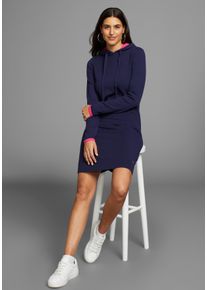 Strickkleid Laura Scott, Damen, Gr. 48, N-Gr, blau (marine, pink), Strick, Obermaterial: 50% Viskose, 28% Polyester, 22% Polyamid, kontrastfarbene Details, unifarben, figurumspielend mini, kontrastfarben, Kleider Strickkleid, mit Kontrastfarbakzenten und Kapuze
