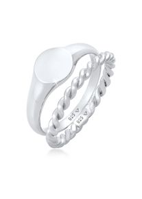 Ring-Set Elli "Ring Siegelring Basic Bandring Twist 2er Set 925 Silber" Gr. 58, silber, Fingerringe, Damen, 58, ohne Stein, Silber 925 (Sterlingsilber), 5mm, Ring-Set