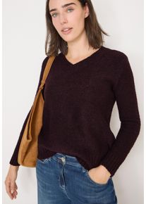 Strickpullover Cecil, Damen, Gr. XL (44), eggplant rot, Strick, Obermaterial: 79% Polyester, 19% Baumwolle, 2% Elasthan, unifarben, h&uuml;ftbedeckend, V-Ausschnitt, B&uuml;ndchen, Pullover Strickpullover, Boucl&eacute; V-Neck
