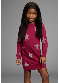 Sweatkleid Kidsworld "Sterne-Allover Kleid f&uuml;r kleine M&auml;dchen", M&auml;dchen, Gr. 116/122, N-Gr, rot (bordeaux), angeraute Sweatware, Obermaterial: 100% Baumwolle, Glitzermuster, gemustert, Basic ca. Mitte Oberschenkel, Rundhals, angesetztes B&uuml;ndchen, Kleider Sweatkleid, Sweatkleid mit Glitzerdruck