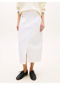 Bleistiftrock Tommy Hilfiger "DNM WHITE MIDI STRAIGHT SKIRT HW", Damen, Gr. 42, th optic wei&szlig;, Web, Obermaterial: 100% Baumwolle, unifarben, straight fit wadenlang, R&ouml;cke Bleistiftrock