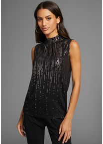 Shirttop Laura Scott, Damen, Gr. 40, schwarz, Jersey, Obermaterial: 95% Viskose, 5% Elasthan, bedruckt, metallic, unifarben, figurumspielend h&uuml;ftlang, Tops Shirttop, mit Paillettenprint