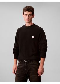 Rundhalspullover Calvin Klein Jeans "LS EZ COTTON WAFFLE CRWNK SWTR 9", Herren, Gr. M, schwarz, Web, Obermaterial: 100% Baumwolle, unifarben, regular fit normal, Rundhals, eingesetzt angesetztes B&uuml;ndchen, Pullover Rundhalspullover, Rundhalsausschnitt, regular fit