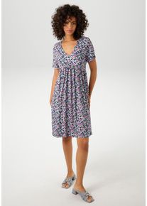 Sommerkleid Aniston CASUAL, Damen, Gr. 44, N-Gr, bunt (schwarz, hellblau, royalblau, pink, rosa, gr&uuml;n, gelb, wei&szlig;, sand), Single Jersey, Obermaterial: 95% Viskose, 5% Elasthan, bedruckt, gebl&uuml;mt, figurumspielend kniefrei, V-Ausschnitt, Kleider Sommerkleid, mit farbenfrohen, grafischen Bl&uuml;mchen bedruckt