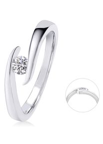 Diamantring ONE ELEMENT "0,15 ct Diamant Brillant Spannfassung Ring aus 585 Wei&szlig;gold" Gr. 52, silber, Fingerringe, Damen, 52,mit Brillant, Wei&szlig;gold 585, Diamantring