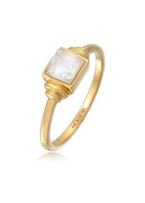 Silberring Elli Premium "Ring Mondstein Quadrat Vintage 925 Silber" Gr. 56, gold, Fingerringe, Damen, 56, Silber 925 (Sterlingsilber), Silberring