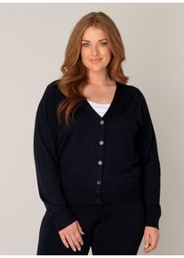 Cardigan Base Level Curvy "BAS-YVONNE", Damen, Gr. 58 (60), blau (dunkelblau), Feinstrick, Obermaterial: 80% Viskose, 20% Polyamid, unifarben, normal h&uuml;ftlang, V-Ausschnitt, B&uuml;ndchen, Strickjacken Cardigan, mit V-Ausschnitt und Knopfleiste