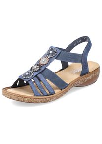 Riemchensandale Rieker, Damen, Gr. 42, blau, Lederimitat, unifarben, Schuhe Riemchensandale, Sommerschuh, Sandalette, Keilabsatz, mit Zierperlen besetzt