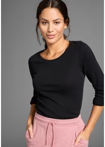 Langarmshirt Kangaroos, Damen, Gr. 44/46, schwarz, Rippware, Obermaterial: 100% Baumwolle, unifarben, Basic, sehr figurbetont h&uuml;ftbedeckend, Rundhals, Krempel&auml;rmel, Shirts Langarmshirt, mit Krempel&auml;rmeln, sehr figurbetont, aus Rippware