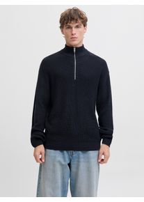 Jack & Jones Troyer JACK & JONES "JJKAITO KNIT HALF ZIP BF", Herren, Gr. S, sky captain, Strick, Obermaterial: 70% Polyacryl, 30% Baumwolle, unifarben, relaxed fit normal, hoch geschlossener Ausschnitt, Pullover Troyer