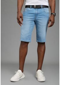 Jeansshorts DELMAO, Herren, Gr. 34, N-Gr, blau used, Denim/Jeans, Obermaterial: 99% Baumwolle, 1% Elasthan, kontrastfarbene Details, regular fit kniefrei, Jeans Jeansshorts, gerade geschnittene Beine, Regular-Fit, kniefreie L&auml;nge