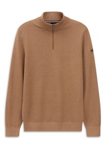 Troyer Bugatti "Basic Essential", Herren, Gr. S, 60, taupe, 100% Baumwolle, unifarben, regular fit, ohne Ausschnitt, Rippb&uuml;ndchen, Pullover Troyer, aus reiner Baumwolle