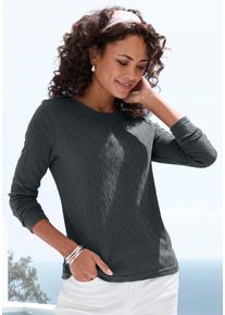 Langarmshirt Vivance "mit modischem Ajour-Muster", Damen, Gr. 32/34, grau (graugr&uuml;n), Feinstrick, Obermaterial: 60% Baumwolle, 40% Polyester, Basic schmal normal, Rundhals, abgesteppt, Shirts Langarmshirt, aus weichem Baumwollstrick, Topseller