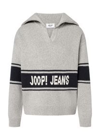 JOOP! Strickpullover JOOP JEANS "Kilo", Damen, Gr. L, open grau, Strick, Obermaterial: 60% Baumwolle, 30% Nylon, 10% Schurwolle, unifarben, regular fit normal, V-Ausschnitt, eingesetzt Rippstrickb&uuml;ndchen, Pullover Strickpullover, mit Kragen
