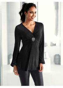 Longshirt Lady "Shirttunika", Damen, Gr. 50, schwarz, 95% Viskose, 5% Elasthan, unifarben, V-Ausschnitt, Shirts Longshirt