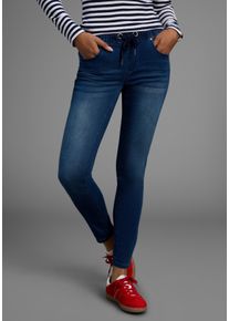 Stretch-Jeans Arizona, Damen, Gr. 46, N-Gr, blau (rinsed), Jersey, Obermaterial: 59% Baumwolle, 40% Polyester, 1% Elasthan, Basic, bequem kn&ouml;chellang, Jeans Stretch-Jeans, weites Bein, normale Leibh&ouml;he, kn&ouml;chellang, mit Used-Waschung, Topseller