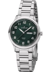 Quarzuhr Atrium, silber (silberfarben, gr&uuml;n), Armbanduhren, Herren, Quarzuhr, Armbanduhr, Herrenuhr, Edelstahlarmband, analog, Wochentag, Tag