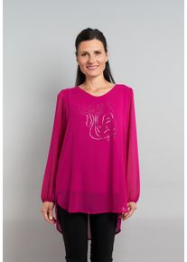 Langarmbluse Seidel Moden, Damen, Gr. 48, magenta, Chiffon, Obermaterial: 100% Polyester. Obermaterial 2: 95% Viskose, 5% Elasthan, bedruckt, unifarben, l&auml;ssig geschnitten Po-bedeckend, Rundhals, elastischer Bund, Blusen Langarmbluse, in eleganter 2 in 1 Optik - MADE IN GERMANY
