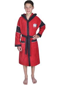 W&ouml;rner Kinderbademantel W&Ouml;RNER "Headphones" Gr. 140, rot, L:85cm, Baumwoll-Webfrottier, Hausm&auml;ntel, Kinderbademantel, mit Stickerei, mit Taschen, maschinenwaschbar, trocknergeeignet