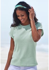 Kurzarmshirt Vivance "aus weicher Piqu&eacute;-Qualit&auml;t", Damen, Gr. 40/42, gr&uuml;n (mint), Piqu&eacute;, Obermaterial: 69% Polyester (REPREVE), 28% Viskose, 3% Elasthan, Waffelmuster, unifarben, l&auml;ssig geschnitten normal, Rundhals, mit Umschlag, Shirts Kurzarmshirt