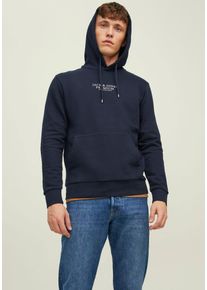 Jack & Jones Kapuzensweatshirt JACK & JONES "JPRBLUARCHIE SWEAT HOOD NOOS", Herren, Gr. XS, blau (navy blazer), angeraute Sweatware, Obermaterial: 70% Baumwolle, 30% Polyester, bedruckt, normal h&uuml;ftlang, Rundhals, Sweatshirts Kapuzensweatshirt