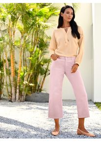 Langarmbluse Heine, Damen, Gr. 46, apricot, 100% Polyester, unifarben, Rundhals, Blusen Langarmbluse