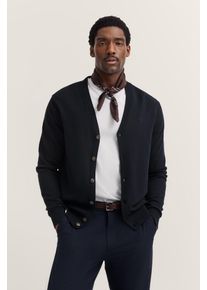 Cardigan Bugatti "Modern Fit", Herren, Gr. XL, 390, marine, Strick, 95% Baumwolle, 5% Kaschmir, unifarben, normal, V-Ausschnitt, Rippb&uuml;ndchen, Strickjacken Cardigan, mit V-Ausschnitt aus Baumwolle-Kaschmir