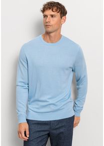 Rundhalspullover OLYMP "OLYMP Strick Casual", Herren, Gr. S, blau (hellblau), Strick, Obermaterial: 100% Schurwolle, regular fit, Rundhals, Pullover Rundhalspullover
