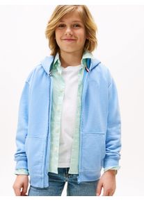 Kapuzensweatjacke Tommy Hilfiger "TONAL FLAG EMB ZIP HOODIE", Jungen, Gr. 7 (122), blau (cloudy blau), Sweatware, Obermaterial: 100% Baumwolle, unifarben, regular fit h&uuml;ftlang, Rundhals, B&uuml;ndchen, Sweatjacken Kapuzensweatjacke, f&uuml;r Kinder bis 16 Jahre, mit Kapuze