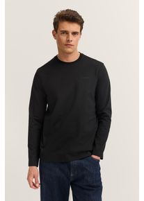 Longsweatshirt Bugatti "Rundhals", Herren, Gr. M, schwarz (290, schwarz), Jersey, 100% Baumwolle, unifarben, normal, Rundhals, Sweatshirts Longsweatshirt, im Modern Fit aus Baumwolle