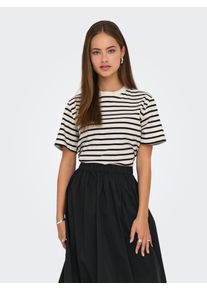 Kurzarmshirt Only "ONLLIVINA S/S STRIPE TEE JRS NOOS", Damen, Gr. S, cloud dancer stripes:thin schwarz stripe, Single Jersey, Obermaterial: 100% Baumwolle, gestreift, regular fit normal, Rundhals, Shirts Kurzarmshirt