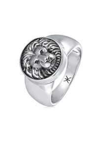 Siegelring Kuzzoi "Ring Herren Siegelring L&ouml;we Pr&auml;chtig 925 Silber" Gr. 66, schwarz, Fingerringe, Herren, 66, ohne Stein, Silber 925 (Sterlingsilber), 15mm, Siegelring