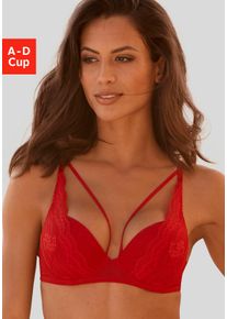 Push-up-BH s.Oliver "Alice", Damen, Gr. 75, Cup B, rot, Microtouch, Obermaterial: 60% Polyamid, 35% Polyester, 5% Elasthan, BHs Push-up-BH, mit Spitze und B&auml;nder-Optik, Dessous