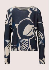 Madeleine Mode Longpullover MADELEINE "Pullover Kurzer Rundhals-Pullover mit Unikat-Print", Damen, Gr. 40/42, blau (marine, wollwei&szlig;), Obermaterial: 70% Polyester PES. 30% Viskose CV., Modern, normal, Pullover Longpullover