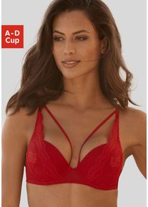 Push-up-BH s.Oliver "Alice", Damen, Gr. 80, Cup B, rot, Microtouch, Obermaterial: 60% Polyamid, 35% Polyester, 5% Elasthan, BHs Push-up-BH, mit Spitze und B&auml;nder-Optik, Dessous